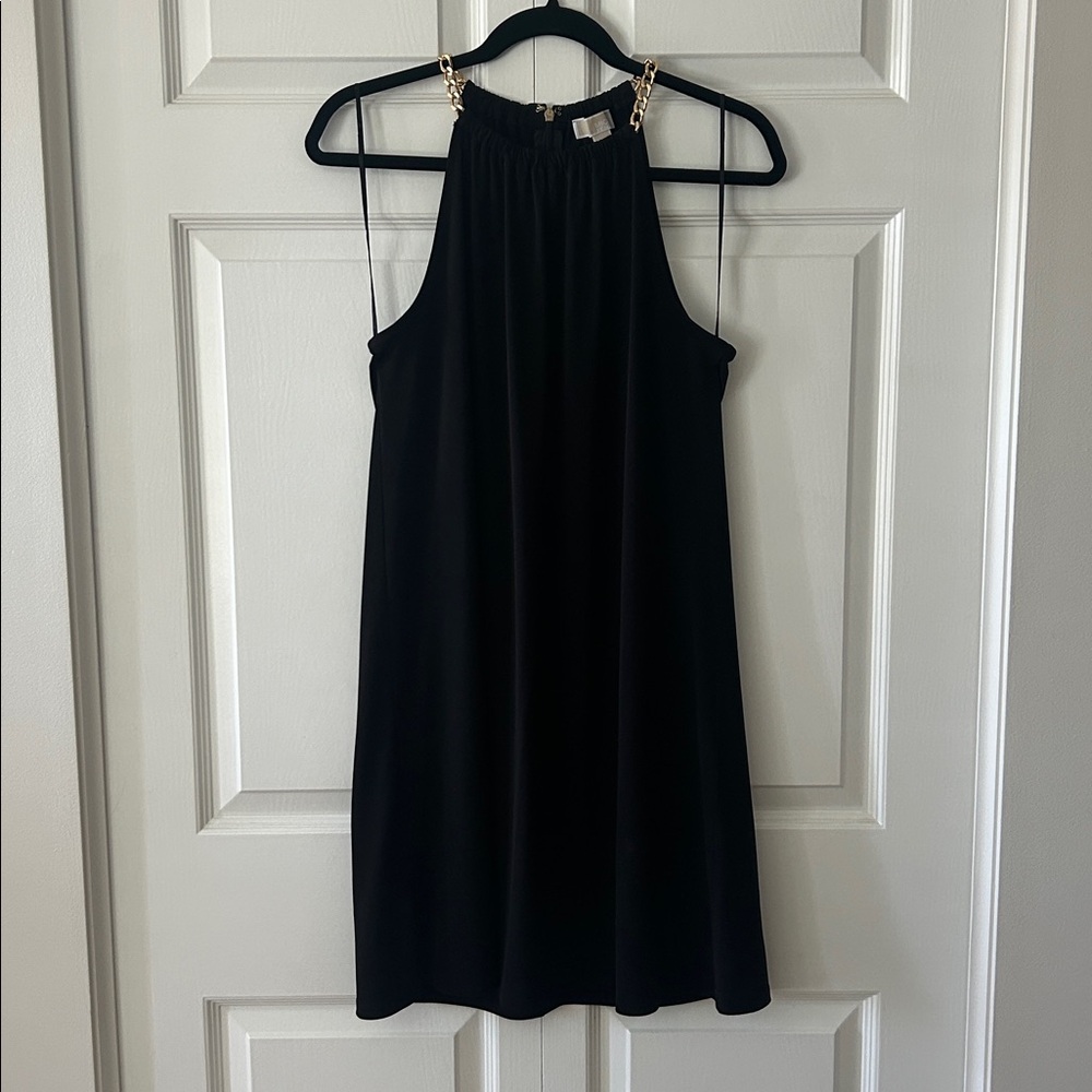 Michael Kors Black Jersey Chain Halter Dress Sz M